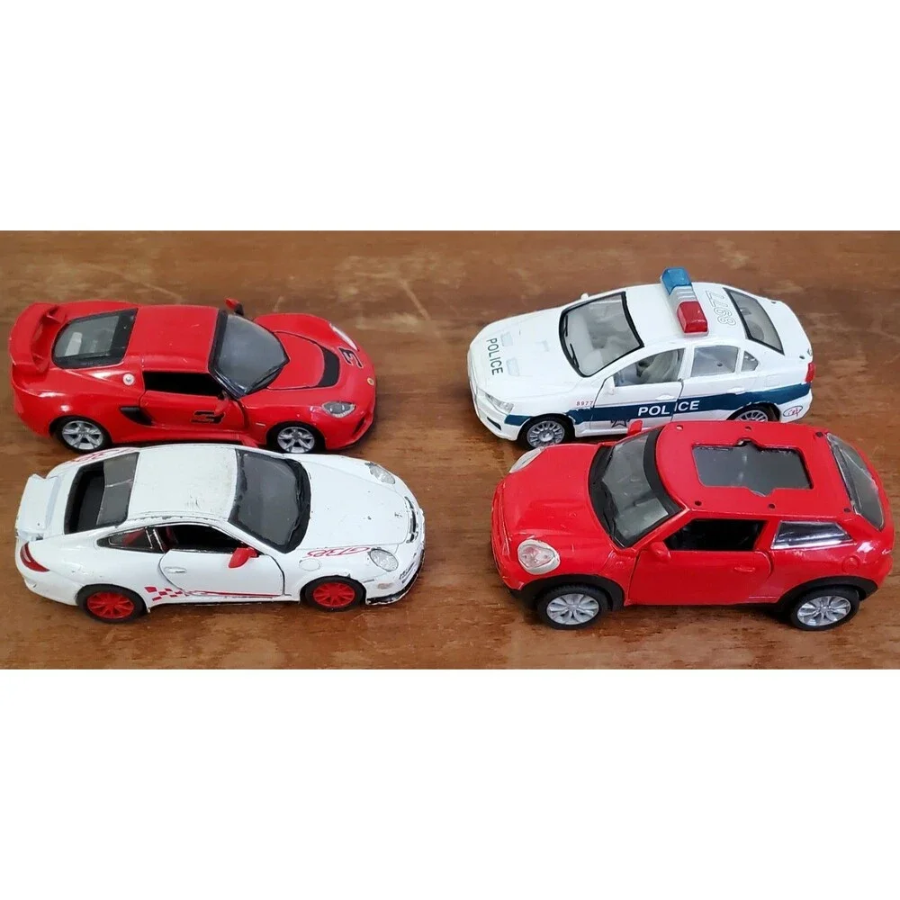 Lot Diecast Friction Cars 4 Red White moving doors Lights Sound Untested